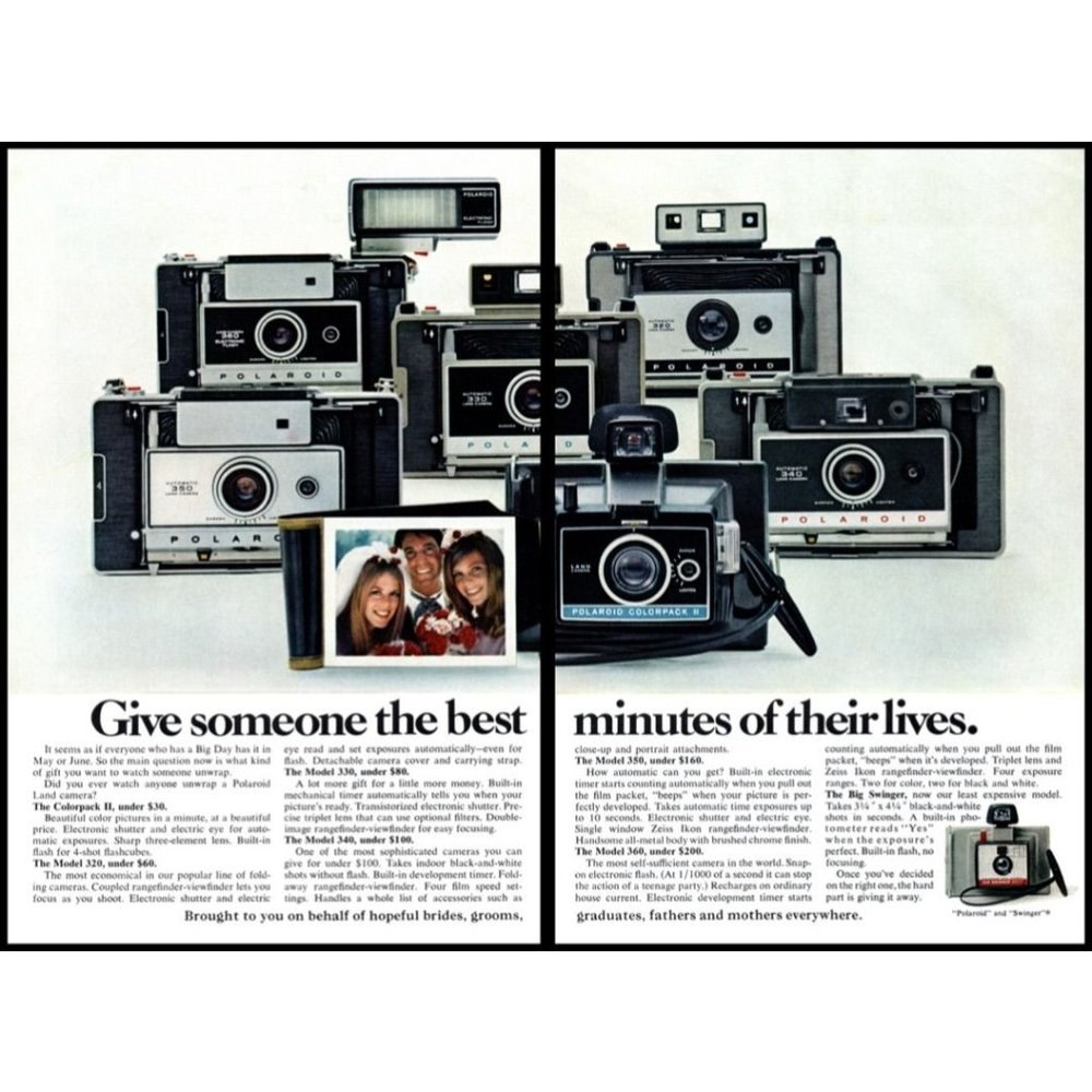 1970 Polaroid Instant Film Camera Lineup Vintage Print Ad Best Minute Wall Art